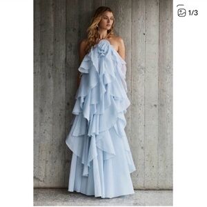 Aje Strapless Light Blue Ruffle Dress